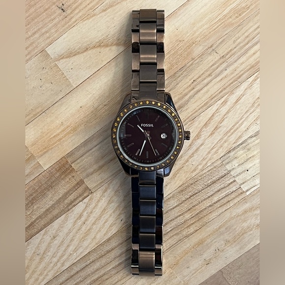 Fossil Ladies Watch Crystal Embellishments Bronze Copper Dial and Bracelet - Picture 5 of 11